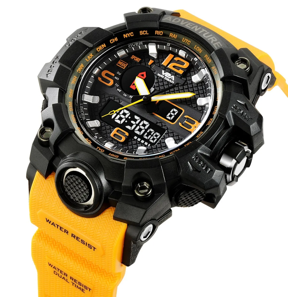 V2A Army Black Chronograph Shockproof Waterproof Analog-Digital Date Display Sports Watch for Men