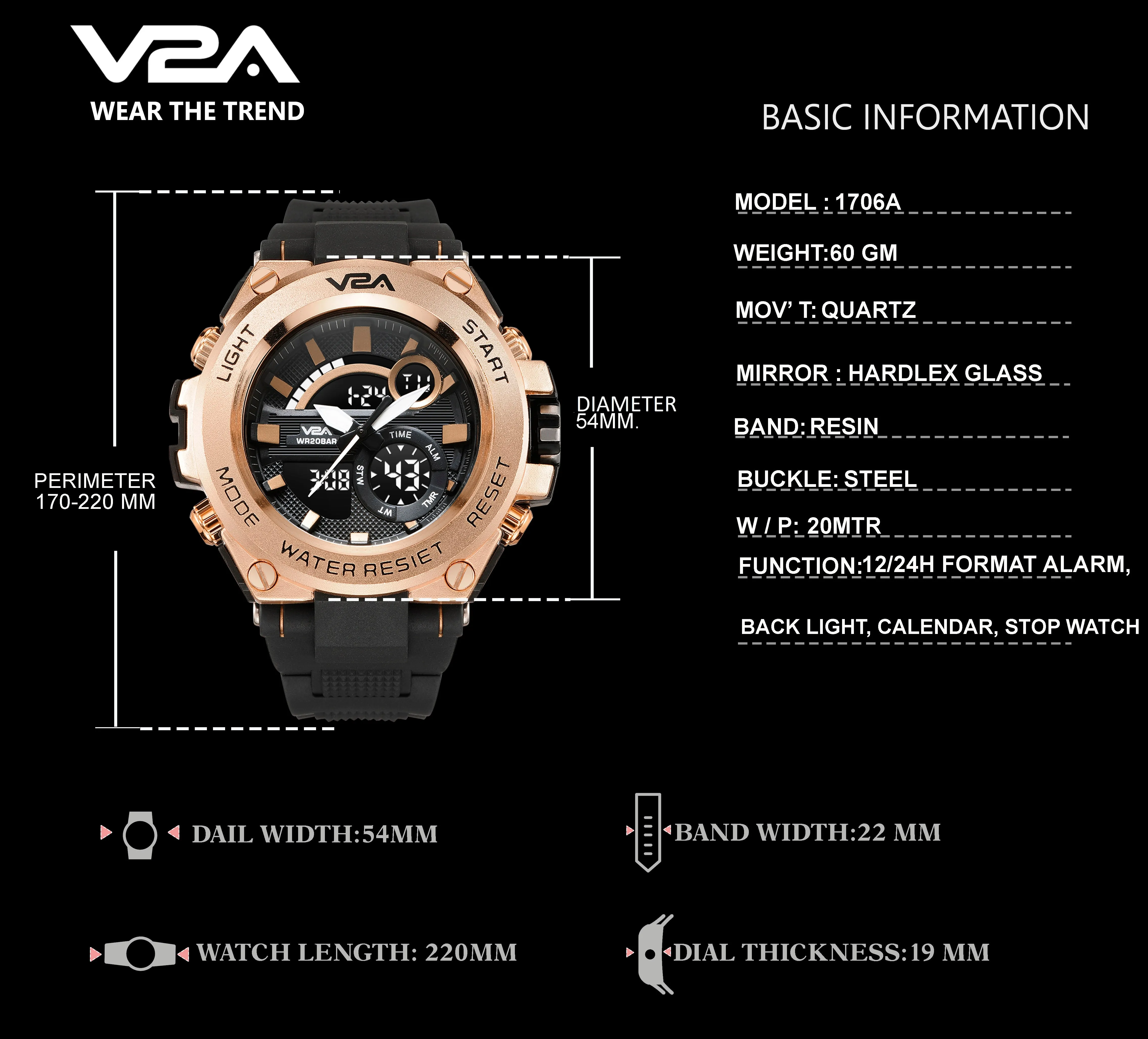 V2A Chronograph Analogue And Digital Sports Watch For Men and Boys