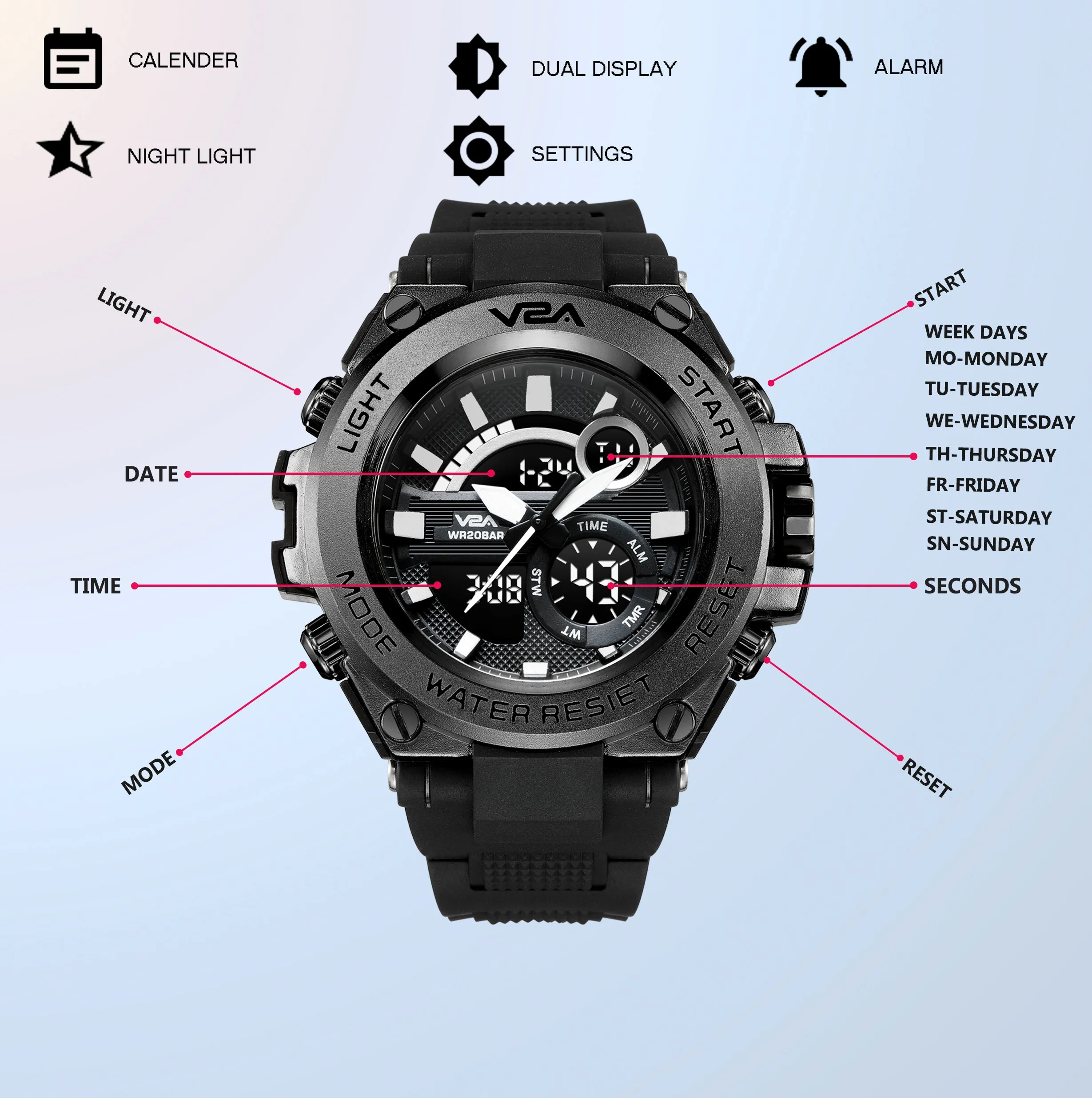 V2A Chronograph Analogue And Digital Sports Watch For Men and Boys