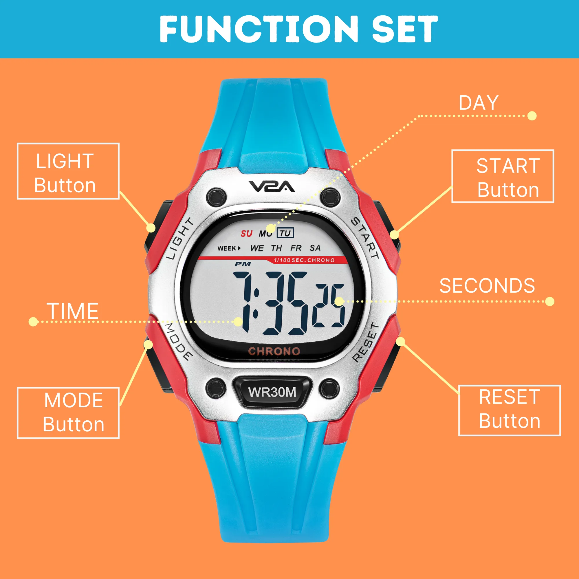 V2A Digital Water Resistant Kids Blue and Orange Sports Watch for Boys | Watch for Kids Boys | Kids Watches for Boys | Watches for Kids boy