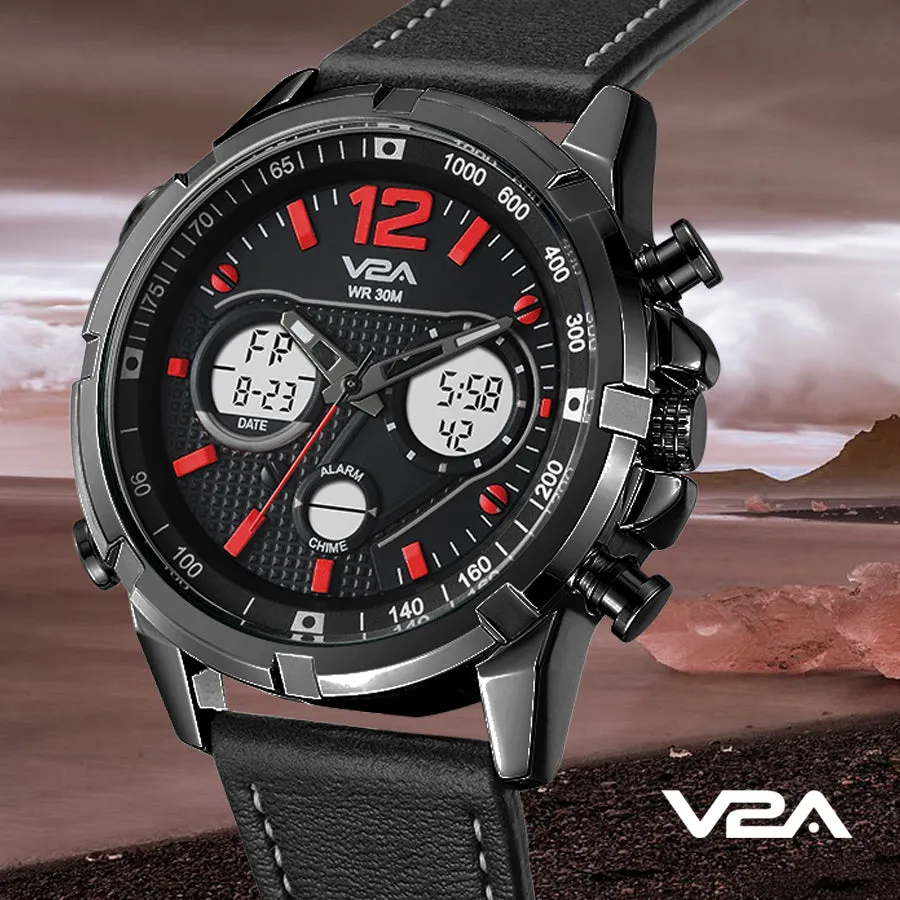 V2A Fashion Casual Wear Multi-Function Genuine Leather Chronograph Water-Resistant Watch For Men And Boys