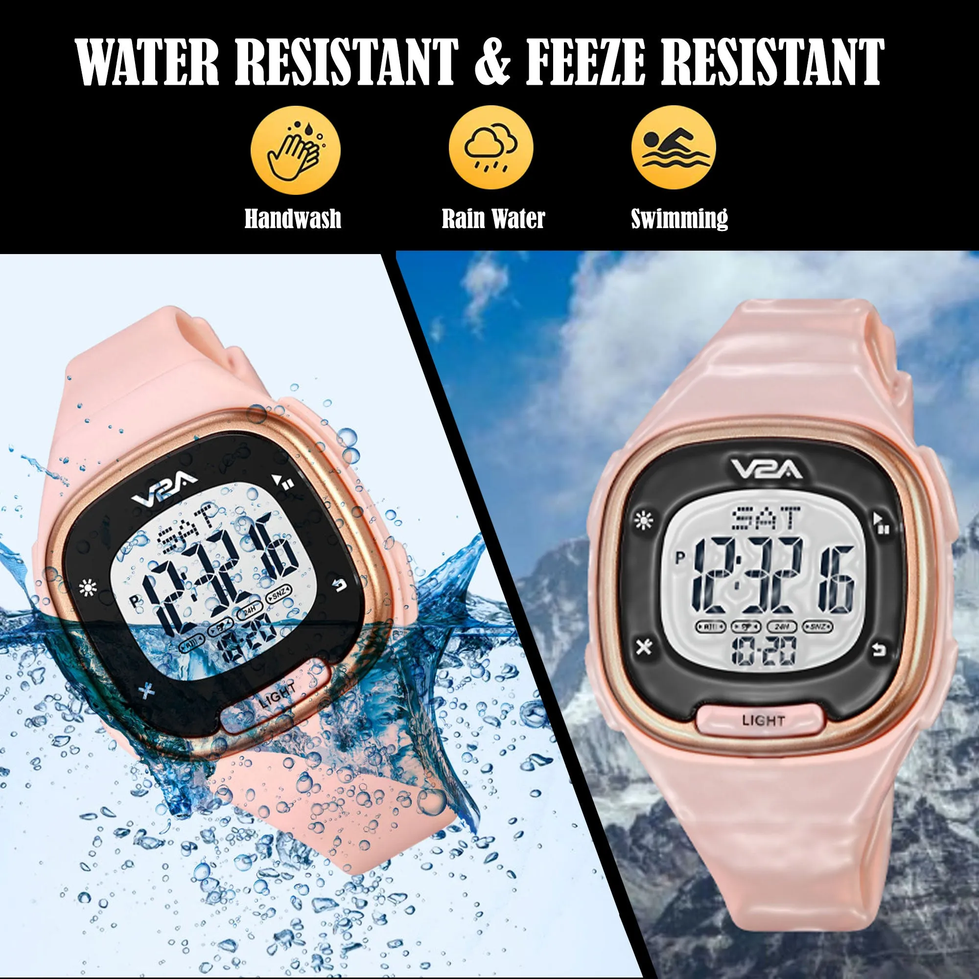 V2A Girls Women Watch Countdown and Stopwatch Digital Sports Watch 5 ATM Water Resistant Sports Watch for Teenagers Girls Ladies Womens