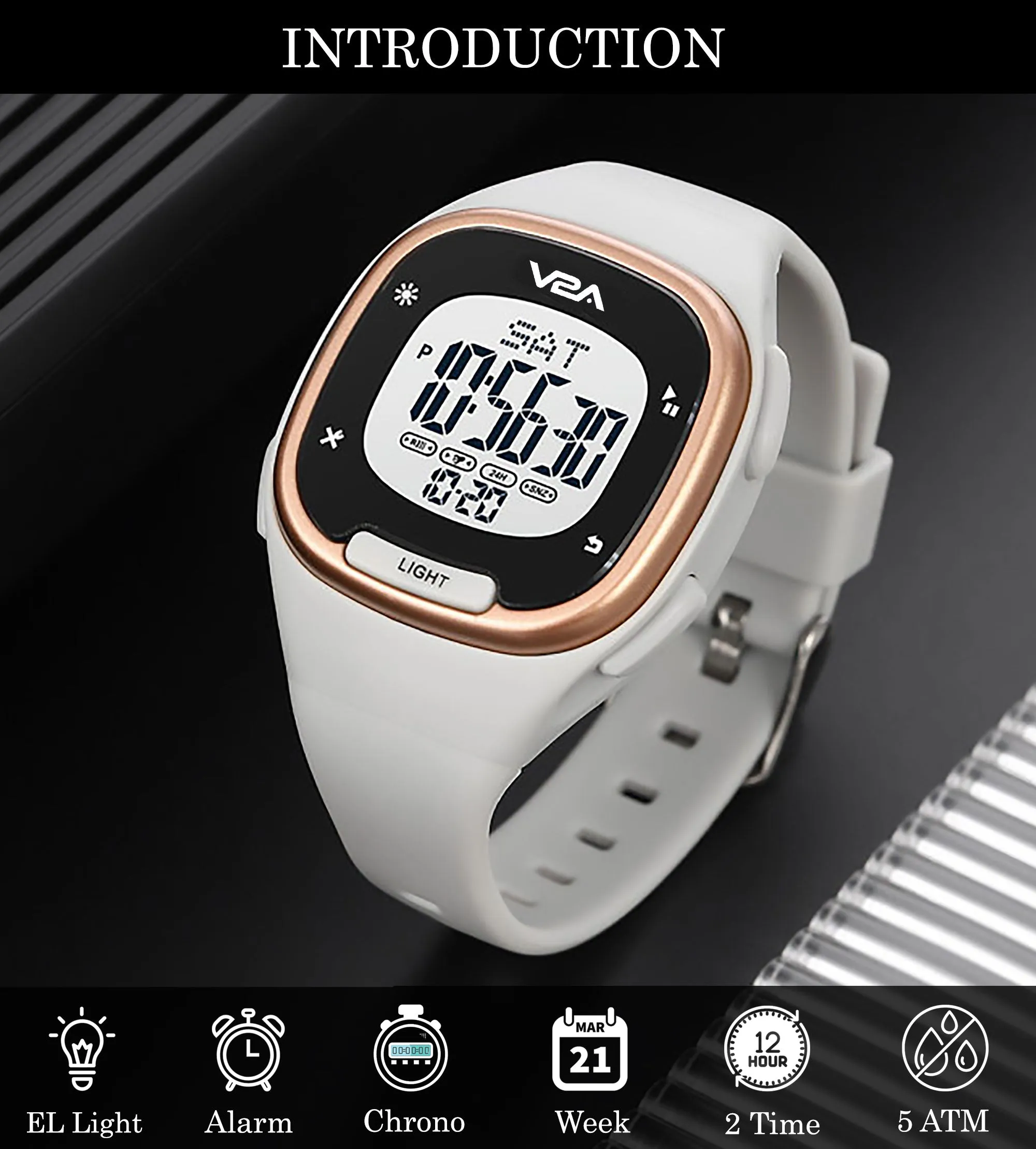 V2A Girls Women Watch Countdown and Stopwatch Digital Sports Watch 5 ATM Water Resistant Sports Watch for Teenagers Girls Ladies Womens