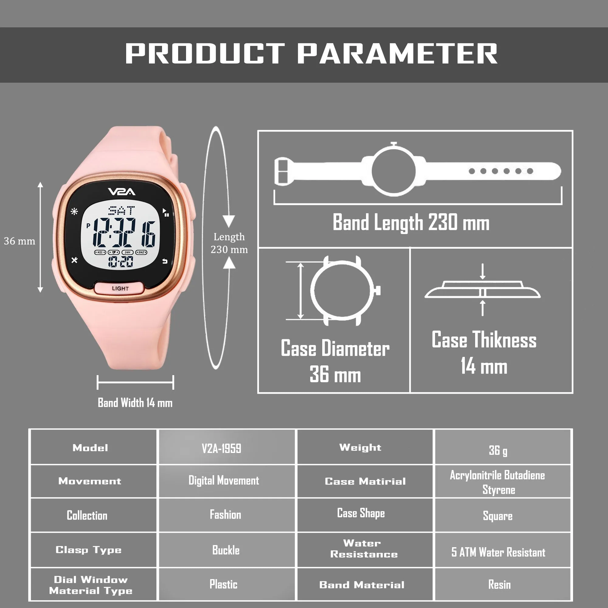 V2A Girls Women Watch Countdown and Stopwatch Digital Sports Watch 5 ATM Water Resistant Sports Watch for Teenagers Girls Ladies Womens