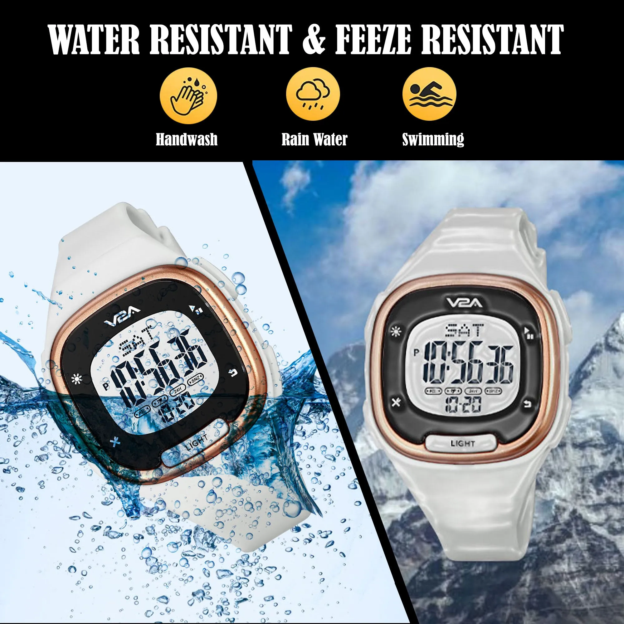 V2A Girls Women Watch Countdown and Stopwatch Digital Sports Watch 5 ATM Water Resistant Sports Watch for Teenagers Girls Ladies Womens