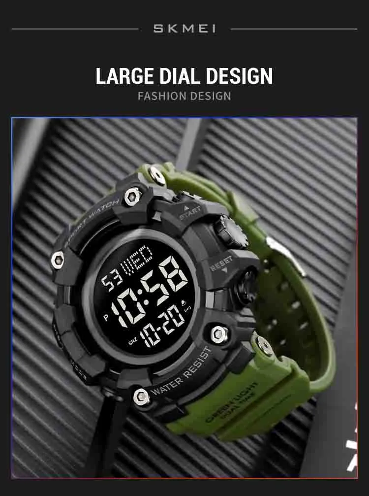 V2A Men Big and Bold Digital Sports Watch with Dual Time Stopwatch Countown Timer 5 ATM Waterproof Digital Sports Watch for Men