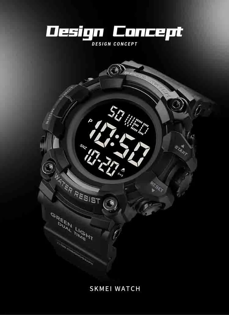 V2A Men Big and Bold Digital Sports Watch with Dual Time Stopwatch Countown Timer 5 ATM Waterproof Digital Sports Watch for Men