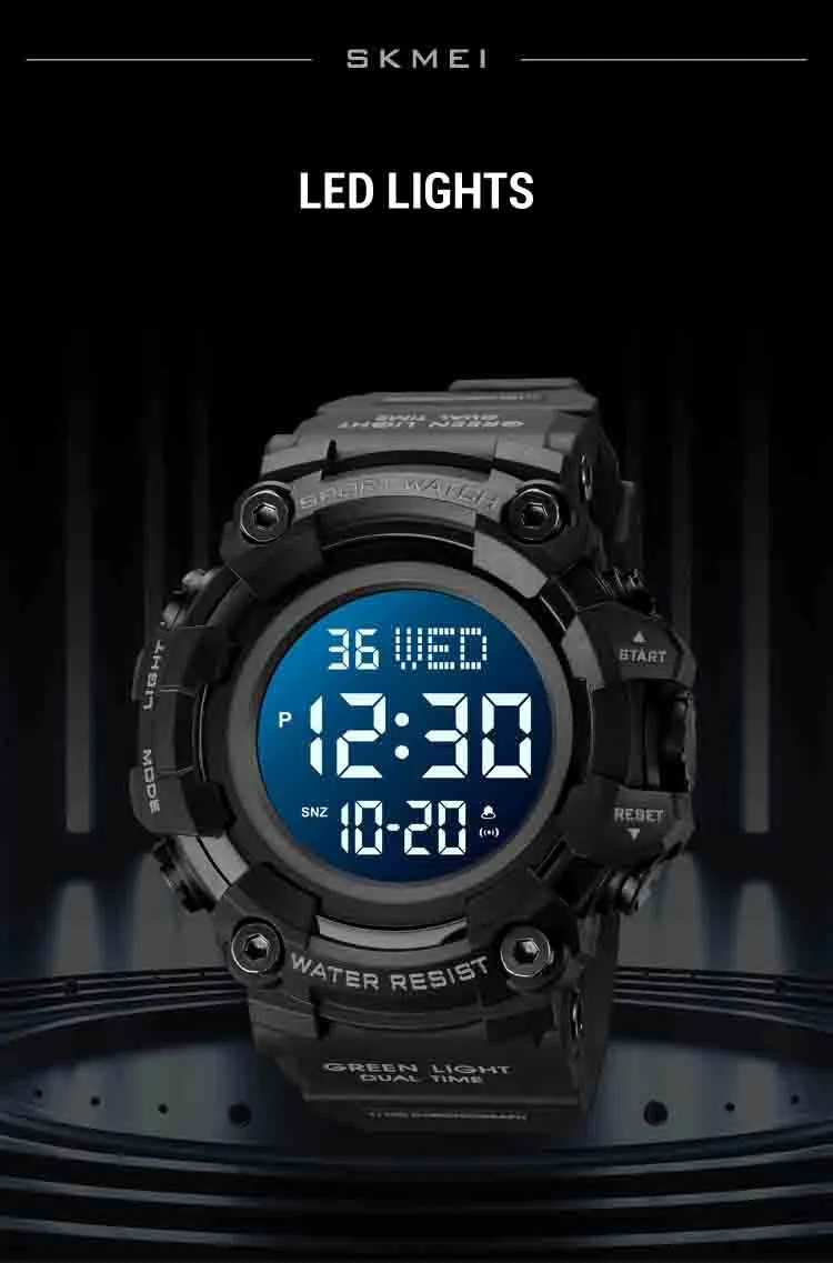 V2A Men Big and Bold Digital Sports Watch with Dual Time Stopwatch Countown Timer 5 ATM Waterproof Digital Sports Watch for Men