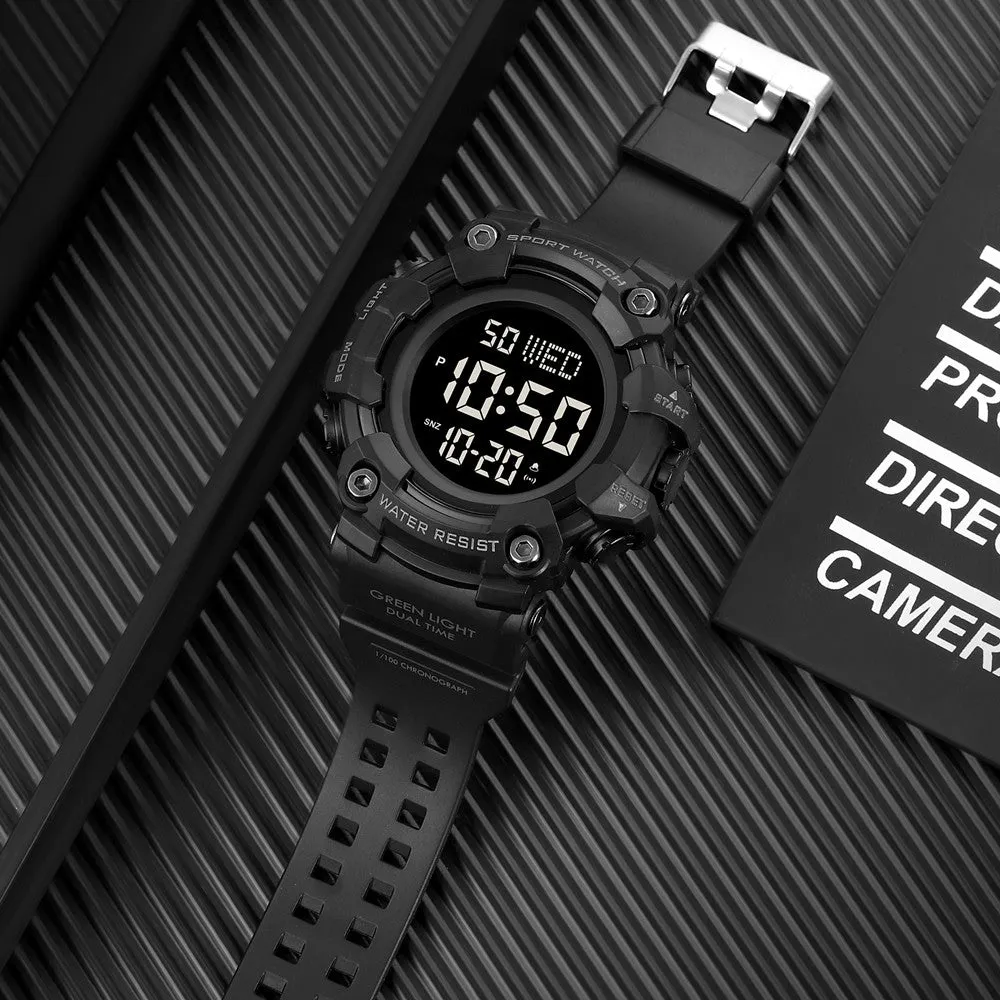 V2A Men Big and Bold Digital Sports Watch with Dual Time Stopwatch Countown Timer 5 ATM Waterproof Digital Sports Watch for Men