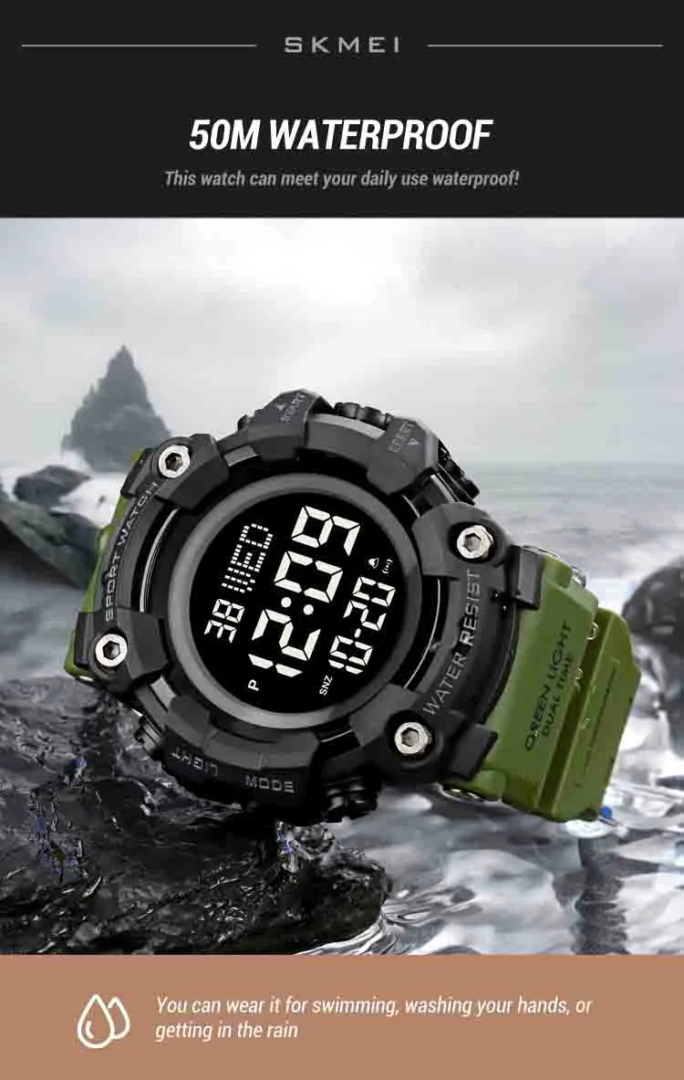 V2A Men Big and Bold Digital Sports Watch with Dual Time Stopwatch Countown Timer 5 ATM Waterproof Digital Sports Watch for Men