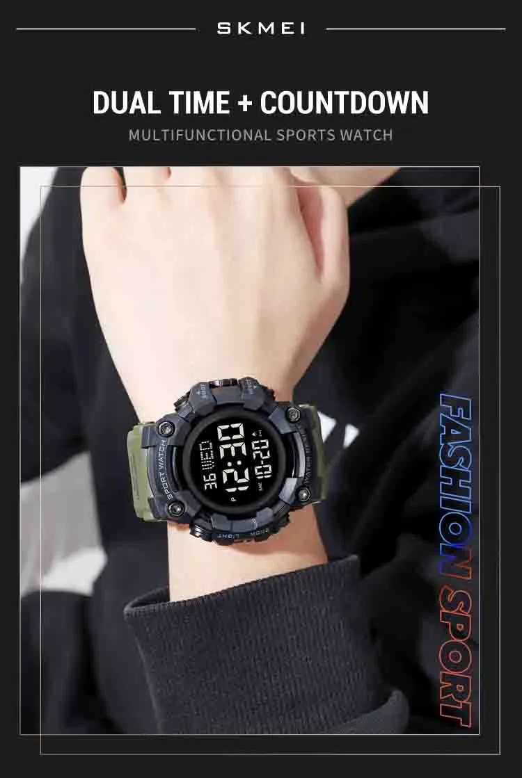 V2A Men Big and Bold Digital Sports Watch with Dual Time Stopwatch Countown Timer 5 ATM Waterproof Digital Sports Watch for Men