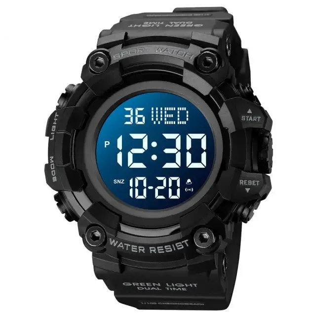 V2A Men Big and Bold Digital Sports Watch with Dual Time Stopwatch Countown Timer 5 ATM Waterproof Digital Sports Watch for Men