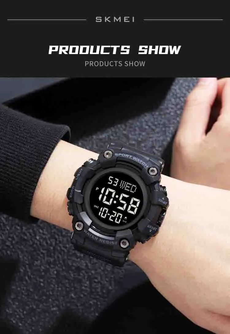 V2A Men Big and Bold Digital Sports Watch with Dual Time Stopwatch Countown Timer 5 ATM Waterproof Digital Sports Watch for Men