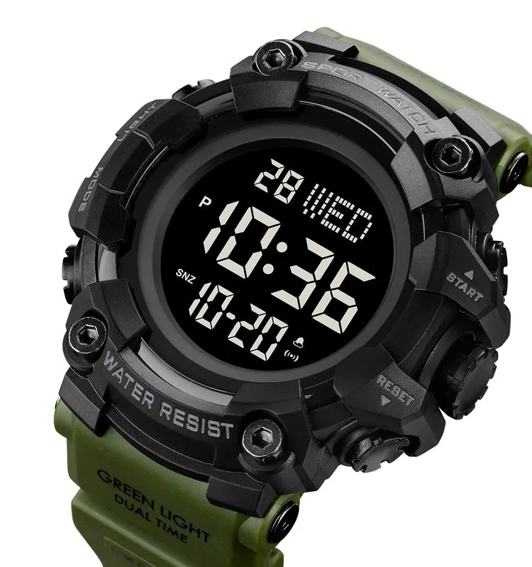 V2A Men Big and Bold Digital Sports Watch with Dual Time Stopwatch Countown Timer 5 ATM Waterproof Digital Sports Watch for Men