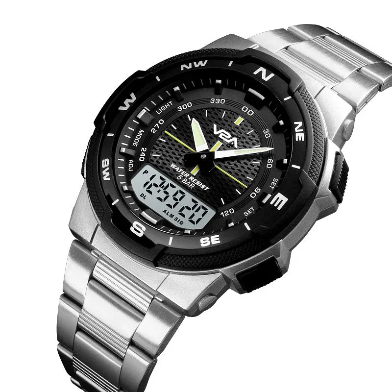 V2A Multi-Function Chronograph Analog-Digital IP Stainless Steel Watch for Men