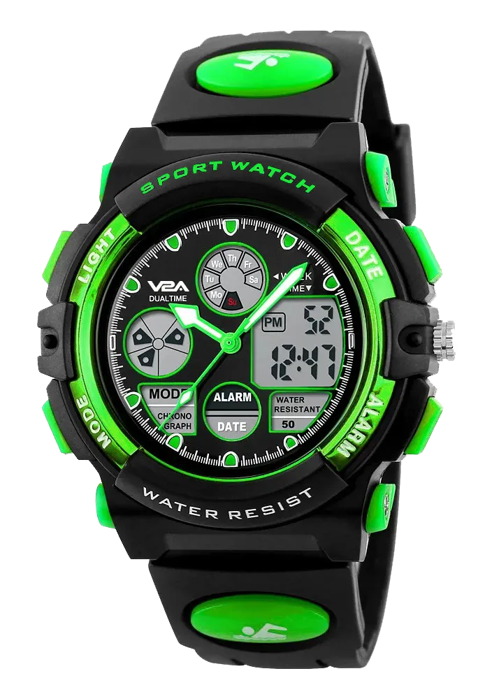 V2A Watch for Boys Age 7 and above Analogue-Digital Shock Resistant Alarm Calender Water Proof Sports Watch for Boys Age 7 to 16 Years