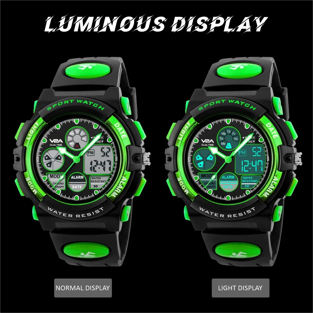 V2A Watch for Boys Age 7 and above Analogue-Digital Shock Resistant Alarm Calender Water Proof Sports Watch for Boys Age 7 to 16 Years