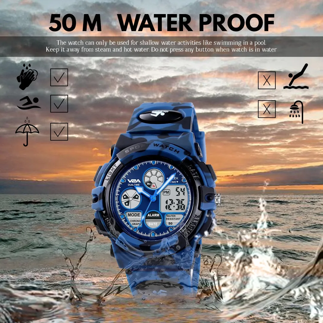 V2A Watch for Boys Age 7 and above Analogue-Digital Shock Resistant Alarm Calender Water Proof Sports Watch for Boys Age 7 to 16 Years