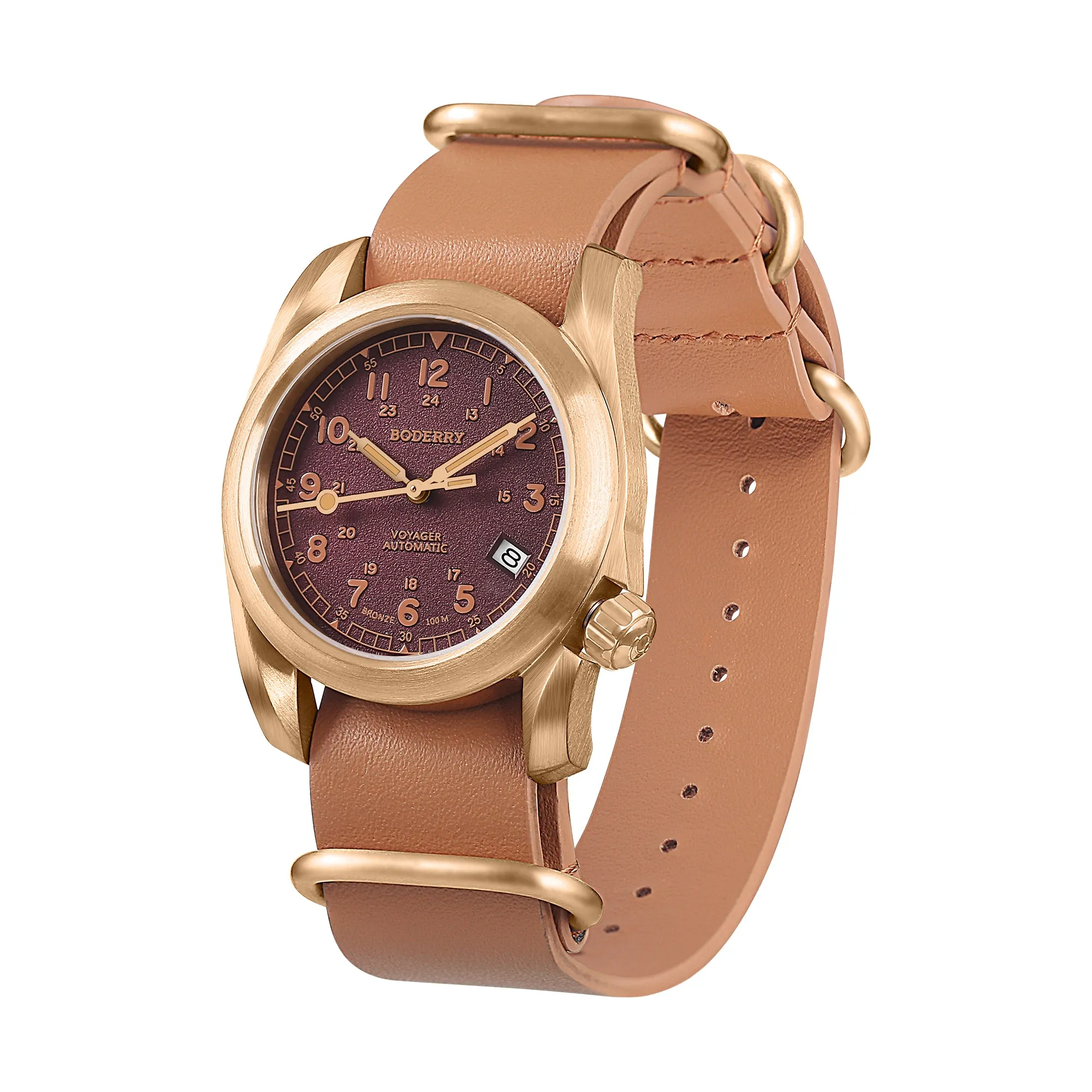 VOYAGER - 100M Waterproof Bronze Automatic Field Watch | Red