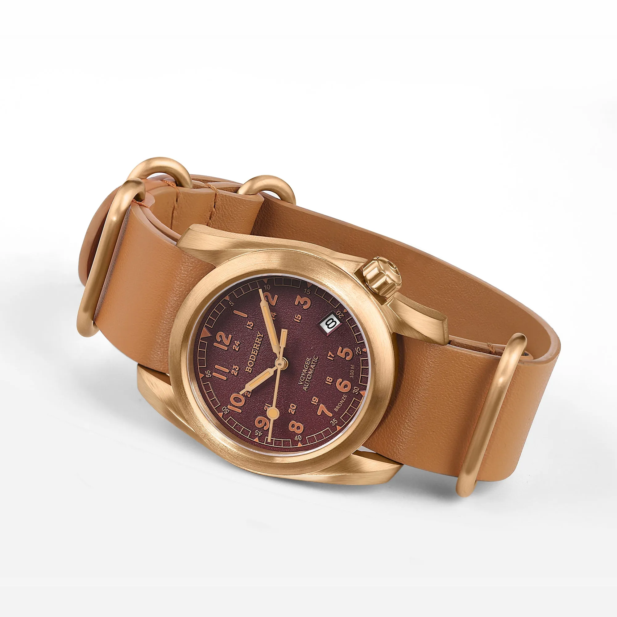 VOYAGER - 100M Waterproof Bronze Automatic Field Watch | Red